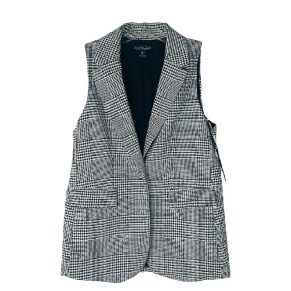NWT Rachel Zoe black white houndstooth button preppy vest large - Picture 1 of 8